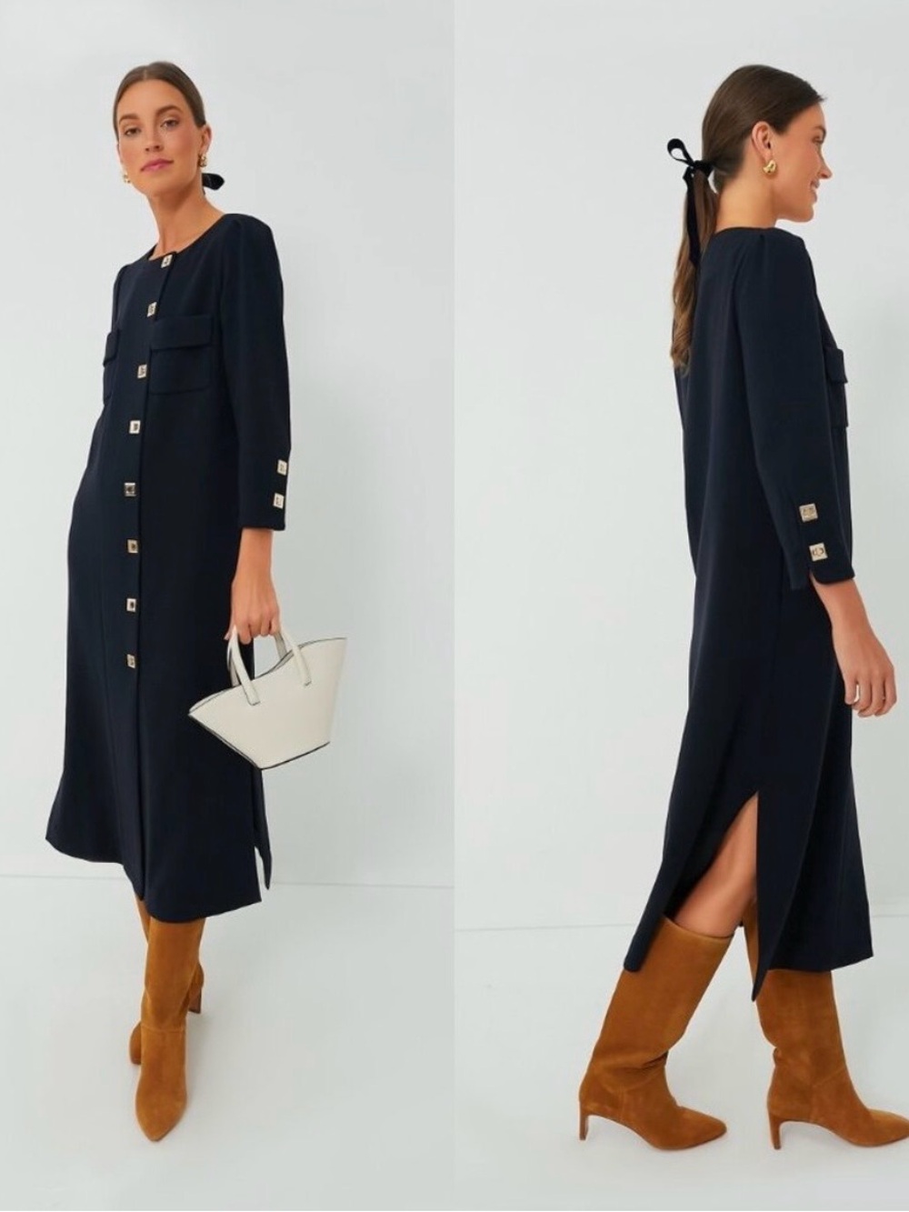 Tuckernuck Barnett Midi Dress Navy Blue Womens Size S Old Money Preppy Luxury - Picture 2 of 15